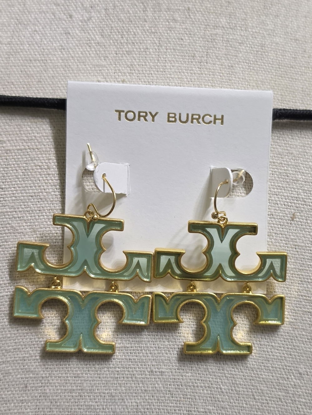 Tory Burch Transparent Green Drop Earrings